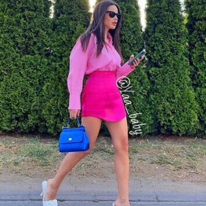 ZARA SATIN EFFECT MINI SKIRT FUCHSIA -